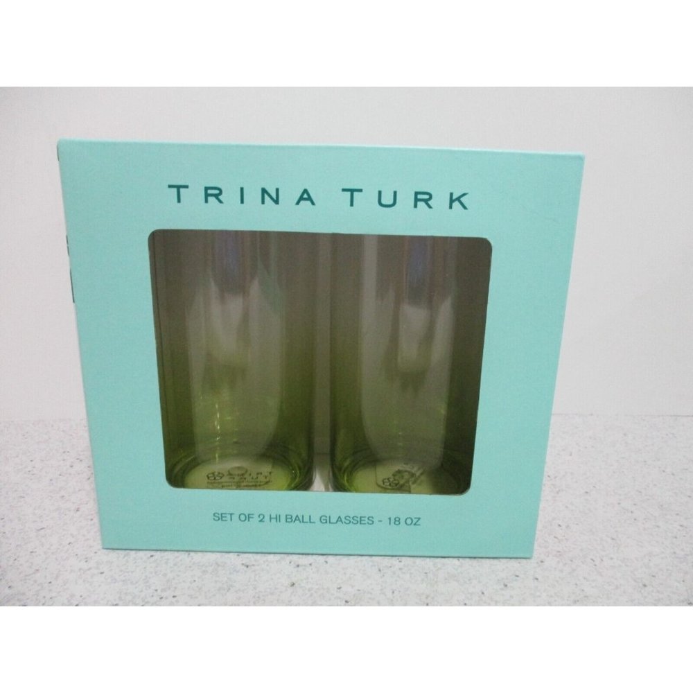 Trina Turk Mint Green Jade Acrylic Hi Ball Glasses Acrylic - Set of 2 -NIB